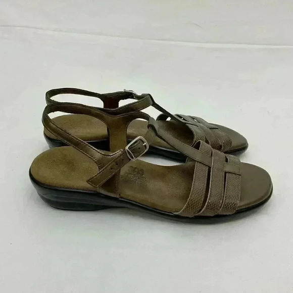 SAS Size 9 TRIPAD Bronze Strappy Slingback Sandals Comfort Leather Flats - Picture 2 of 7